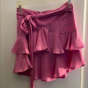 Express Purple Mini Wrap Skirt with Ruffled Tie Front